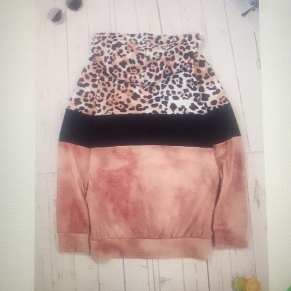 Champagne color Leopard Tie dye colorblock hoodie - Picture 4 of 8